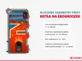 Schemat kotła na ekogroszek z zaznaczonymi kluczowymi parametrami pracy, w tym ustawienia pieca na ekogroszek tryb letni.