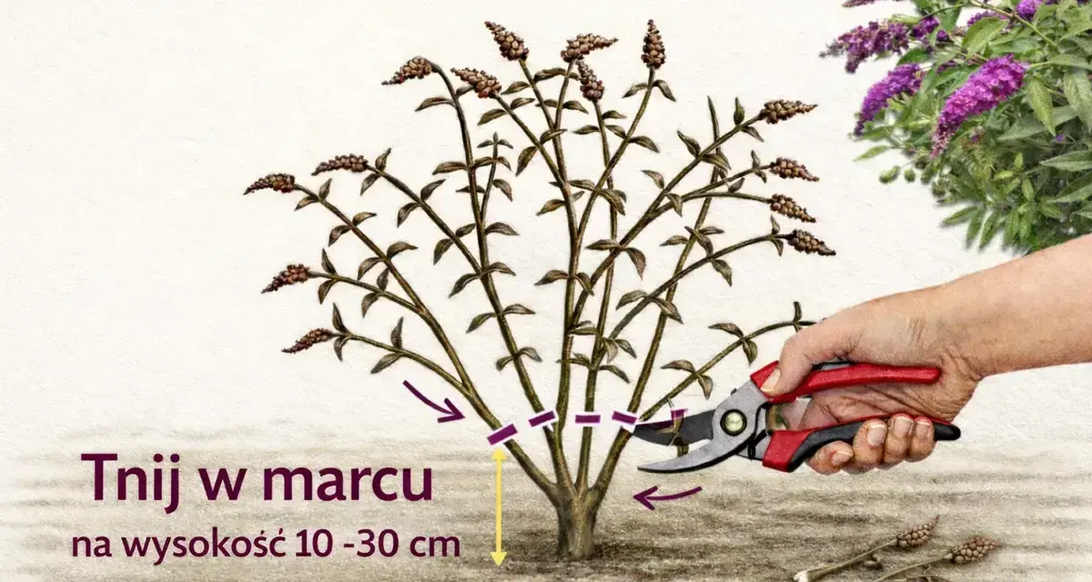 Budleja przycinanie kiedy? W marcu, na wysokość 10-30 cm. Sekatorem tniemy pędy, by roślina pięknie kwitła.