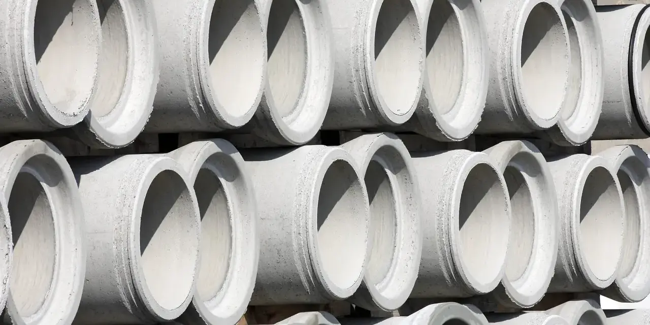 Stos betonu, rury kanalizacyjne 160 mm, gotowe do montażu z zachowaniem minimalny spadek dla rury 160.