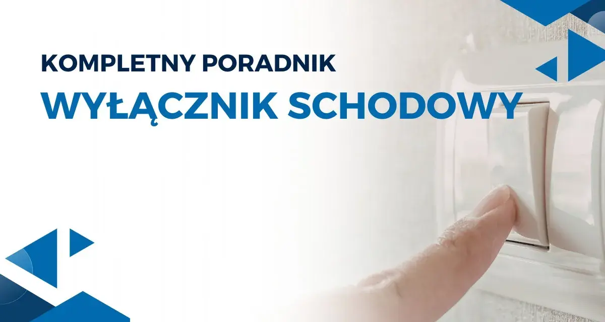 Kompletny poradnik: wyłącznik schodowy schemat. Palec naciska biały włącznik schodowy, symbolizując łatwość obsługi i zrozumienia instalacji elektrycznej.