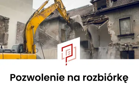 Koparka burzy budynek. Wniosek o pozwolenie na rozbiórkę wzór wypełniony, gotowy do działania.